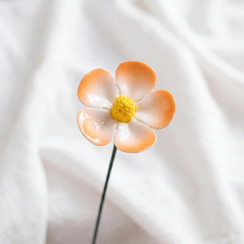 Céramique Tige de Fleur Cosmos Émaillée Décoration Intérieur 4,6 cm