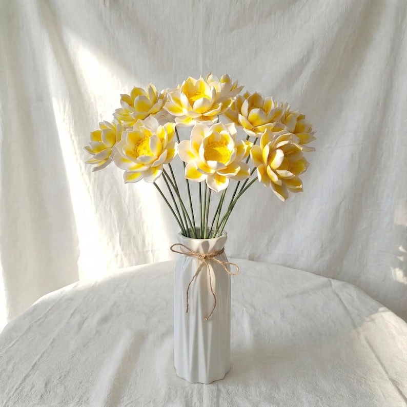 Fausses tiges de lotus en argile sculptée à la main, décoration d'intérieur pour vase, jaune/blanc/vert/orange/rose