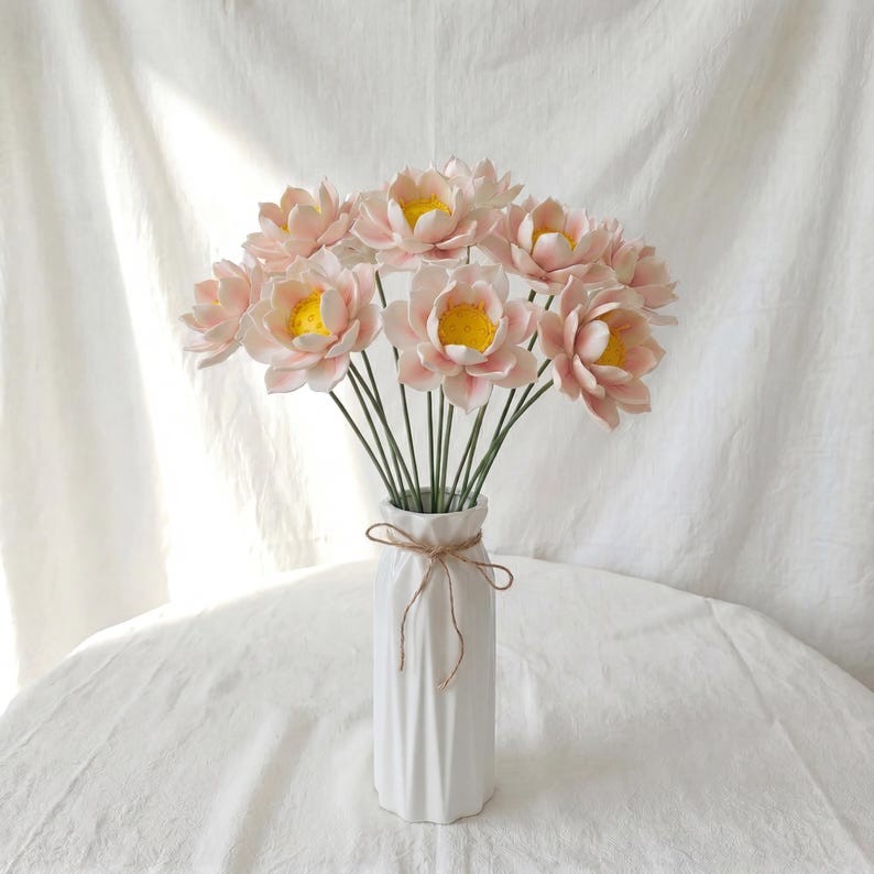 Fausses tiges de lotus en argile sculptée à la main, décoration d'intérieur pour vase, jaune/blanc/vert/orange/rose