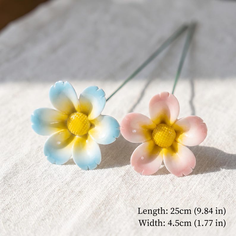 Tige de fleur de plumeria en céramique émaillée, décoration florale éternelle, remplissage de vase esthétique, bleu ciel/rose poudré/jaune beurre