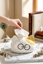 Porte-mouchoirs en céramique chat kawaii avec lunettes, blanc pastel