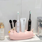 Porte-brosse à dents en céramique cochon : organiseur de vanité salle de bain 4 compartiments