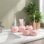 Porte-brosse à dents en céramique rose en forme de cochon - Organiseur de salle de bain avec 1, 2 ou 3 trous