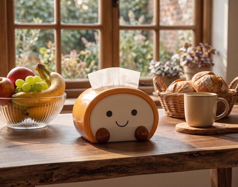 Boîte à mouchoirs en céramique forme de pain, distributeur mignon toast souriant, décoration cuisine kawaii, rangement table
