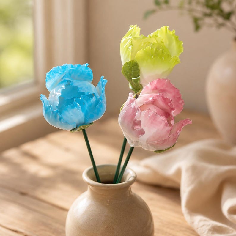 Tige de fleur de pivoine en céramique, fleur éternelle, décoration cottagecore, remplissage de vase