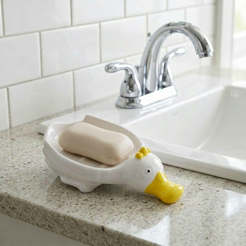 Porte-savon canard en céramique, décoration salle de bain, organisateur évier