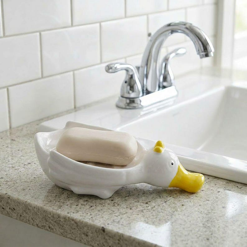 Porte-savon canard en céramique, décoration salle de bain, organisateur évier