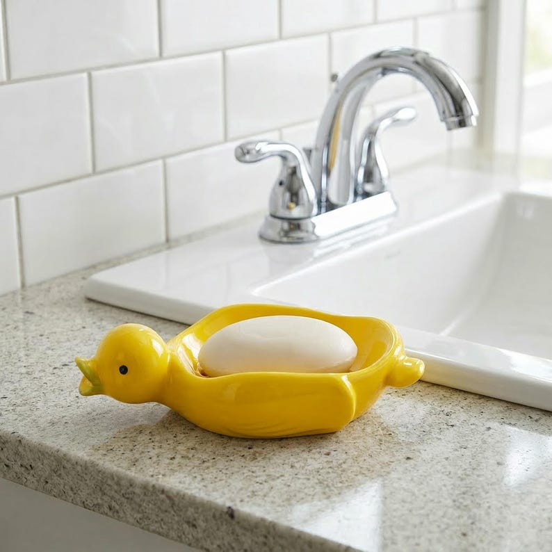 Porte-savon canard en céramique, porte-savon oiseau, décoration de salle de bain, organisateur kawaii