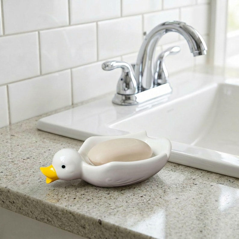 Porte-savon canard en céramique, porte-savon oiseau, décoration de salle de bain, organisateur kawaii