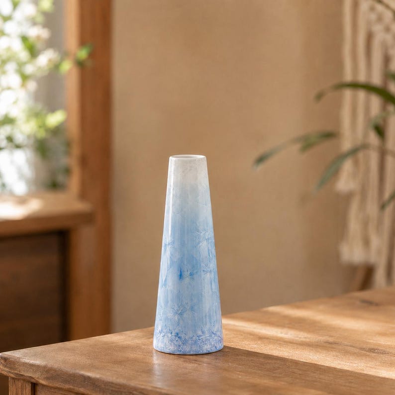 Vase bouteille droit en céramique émaillée cristal, coloré