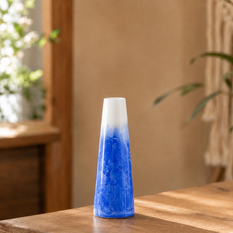 Vase bouteille droit en céramique émaillée cristal, coloré