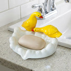 Porte-savon canard en céramique, décoration salle de bain kawaii, organisateur évier