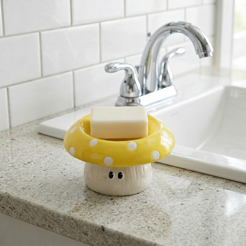 Porte-savon champignon rouge céramique kawaii décoration salle de bain