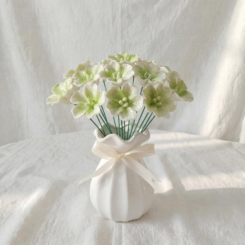 Tige de fleur en céramique émaillée à la main, pensée à cinq pétales, décoration florale pour vase, 25 cm, plusieurs couleurs