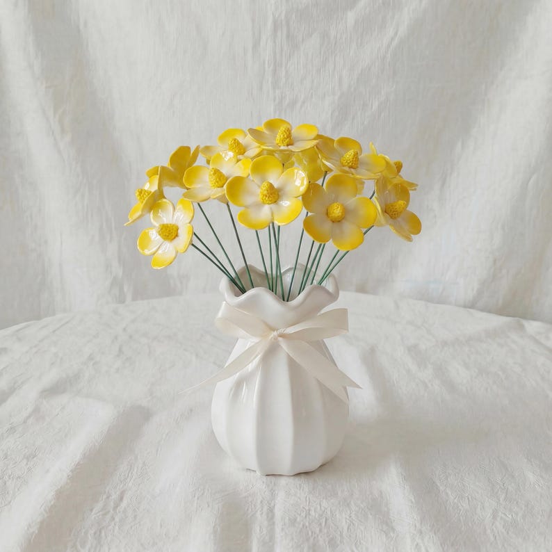 Céramique Tige de Fleur Cosmos Émaillée Décoration Intérieur 4,6 cm