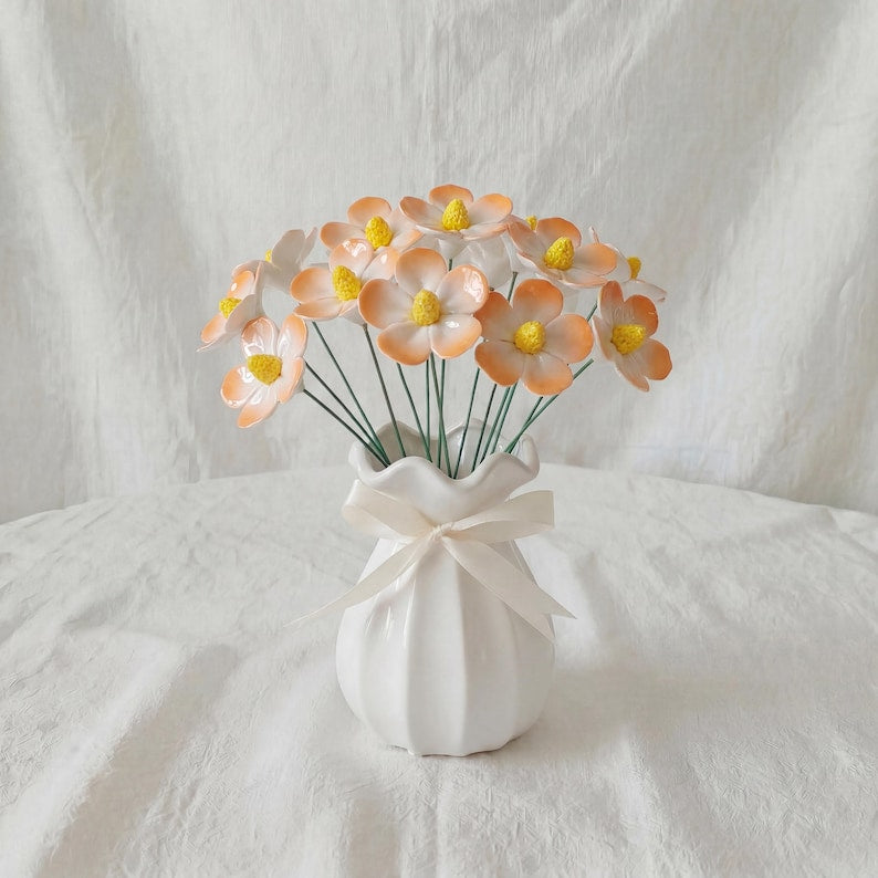 Céramique Tige de Fleur Cosmos Émaillée Décoration Intérieur 4,6 cm