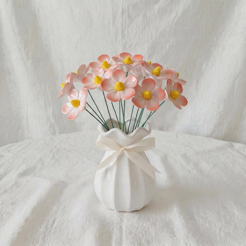 Céramique Tige de Fleur Cosmos Émaillée Décoration Intérieur 4,6 cm