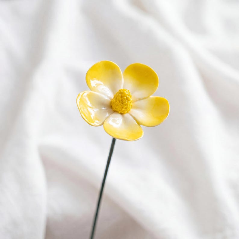 Céramique Tige de Fleur Cosmos Émaillée Décoration Intérieur 4,6 cm