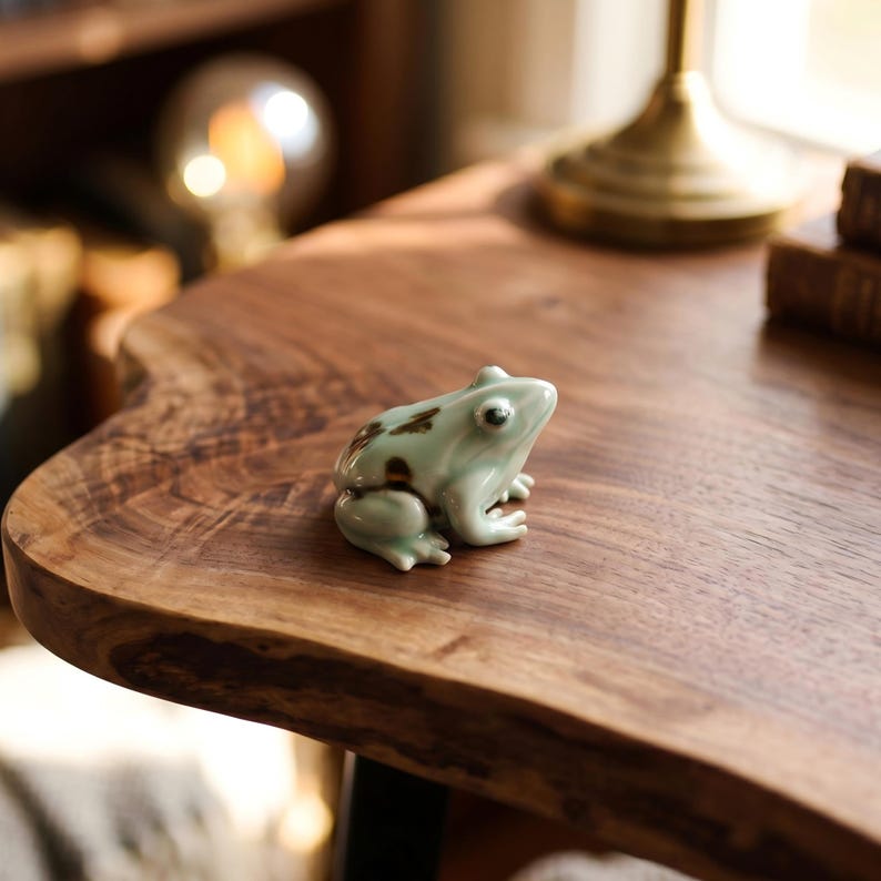Petite grenouille en céramique décoration de bureau zen accessoire miniature