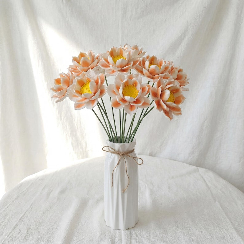 Fausses tiges de lotus en argile sculptée à la main, décoration d'intérieur pour vase, jaune/blanc/vert/orange/rose