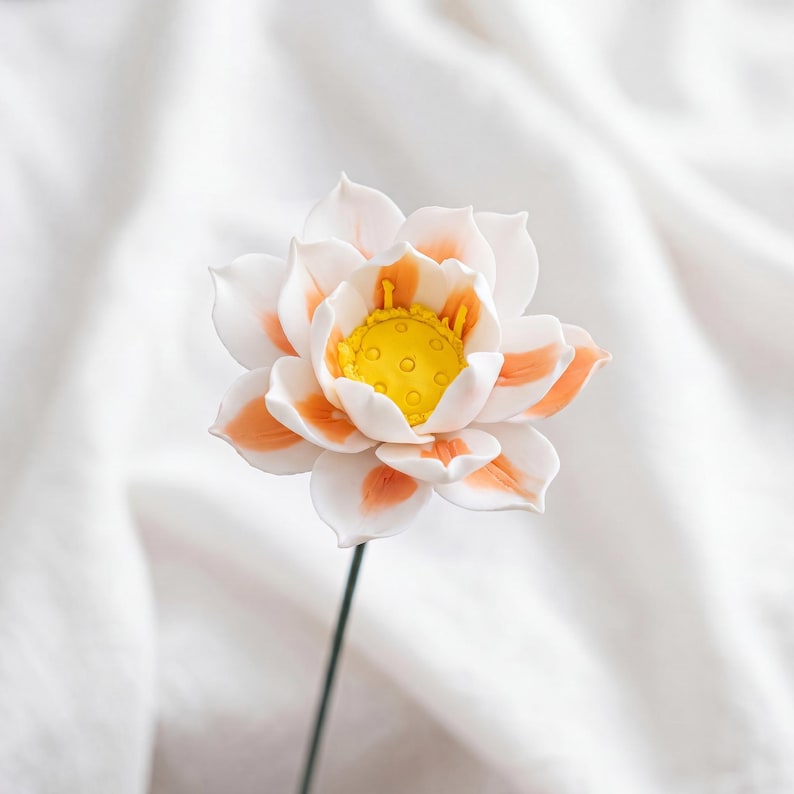 Fausses tiges de lotus en argile sculptée à la main, décoration d'intérieur pour vase, jaune/blanc/vert/orange/rose