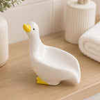 Porte-savon canard en céramique émaillé blanc, décoration salle de bain