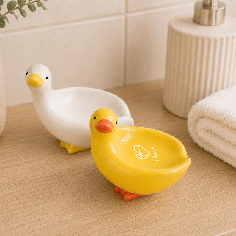 Porte-savon canard en céramique émaillé blanc, décoration salle de bain