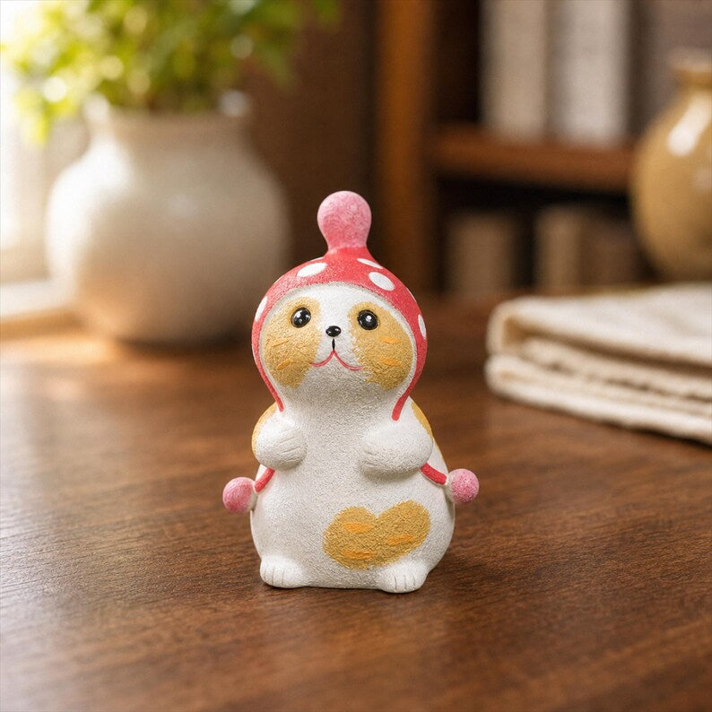 Statuette de chat rustique en céramique style cottagecore, ornement pour bureau, 7 cm