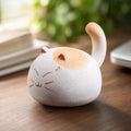 Figurine de chat en céramique sculptée à la main, statuette ronde de compagnon de bureau, décoration artisanale