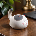 Figurine de chat en céramique sculptée à la main, statuette ronde de compagnon de bureau, décoration artisanale