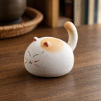 Figurine de chat en céramique sculptée à la main, statuette ronde de compagnon de bureau, décoration artisanale
