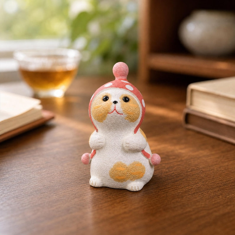 Statuette de chat rustique en céramique style cottagecore, ornement pour bureau, 7 cm