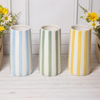 Striped Ceramic Glazed Vase, Green Yellow Blue, 21cm Tall Round Flower Vase