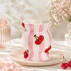 Vase en céramique cerisier rayé peint à la main, poterie décorative violette pour table d'été
