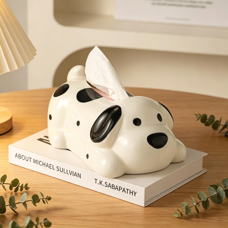 Housse de boîte à mouchoirs en céramique pour chien dalmatien, distributeur de mouchoirs en papier, décoration d'intérieur kawaii pour chambre à coucher salle de bain salon
