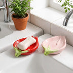 Porte-savon rose en céramique : support floral botanique drainant pour salle de bain