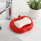 Porte-savon en céramique pomme rouge - Support drainant pour savon et éponge