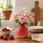 Vase orange en céramique, vase décoratif à fraises, vase à fruits, décoration intérieure bohème