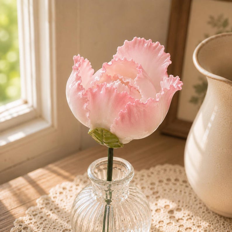 Tige de fleur de pivoine en céramique, fleur éternelle, décoration cottagecore, remplissage de vase