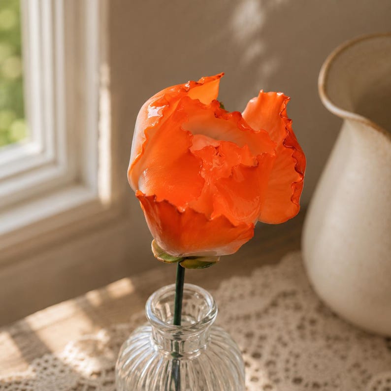 Tige de fleur de pivoine en céramique, fleur éternelle, décoration cottagecore, remplissage de vase