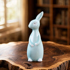 Figurine de couple de lapins en céramique bleu clair, statue d'animal décorative