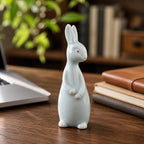 Figurine de couple de lapins en céramique bleu clair, statue d'animal décorative