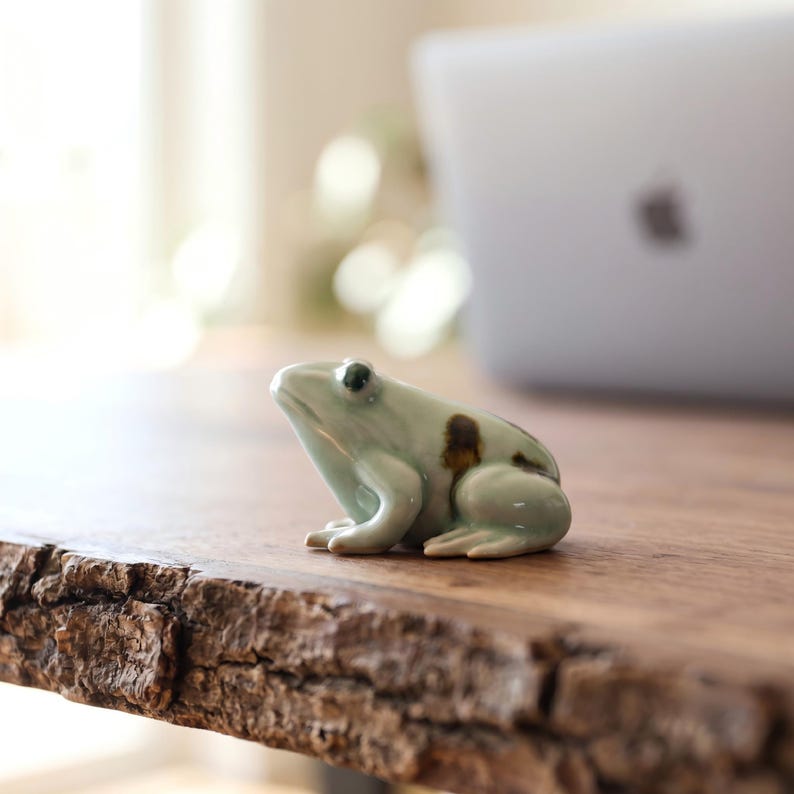 Petite grenouille en céramique décoration de bureau zen accessoire miniature