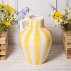 Vase en céramique rayée avec perroquet 3D – Vert, jaune et blanc