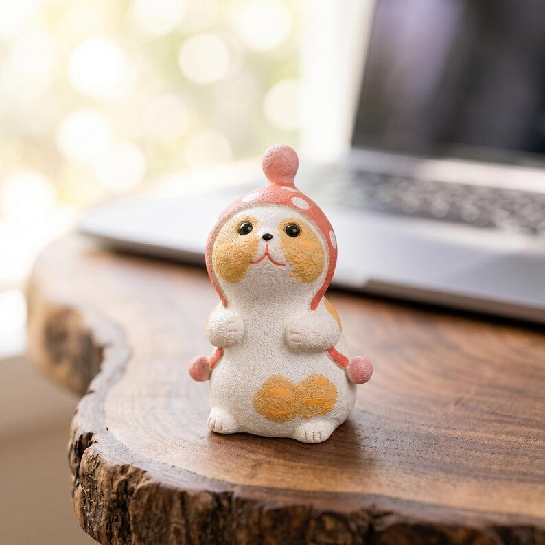 Statuette de chat rustique en céramique style cottagecore, ornement pour bureau, 7 cm