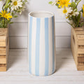 Striped Ceramic Glazed Vase, Green Yellow Blue, 21cm Tall Round Flower Vase