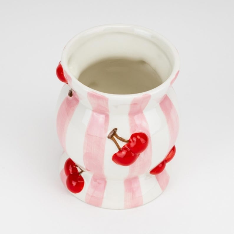 Vase en céramique cerisier rayé peint à la main, poterie décorative violette pour table d'été