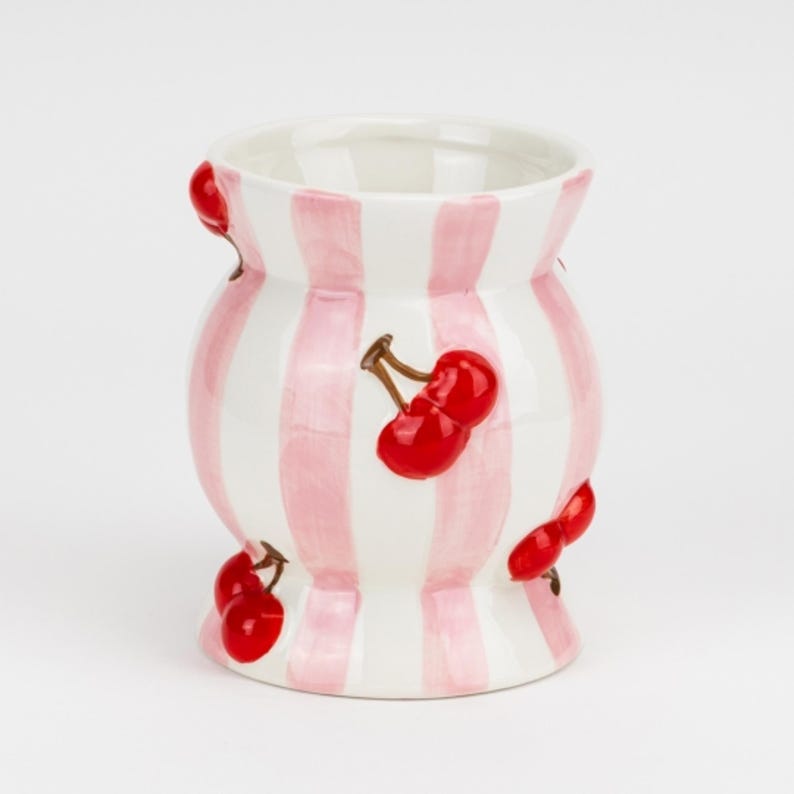 Vase en céramique cerisier rayé peint à la main, poterie décorative violette pour table d'été