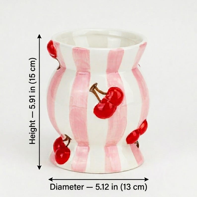 Vase en céramique cerisier rayé peint à la main, poterie décorative violette pour table d'été