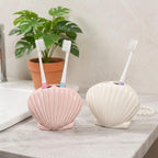 Ceramic Seashell Toothbrush Holder, Coastal Bathroom Vanity Organizer, Pink White